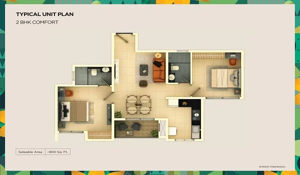 Provident Ecopolitan 2 BHK Floor Plan