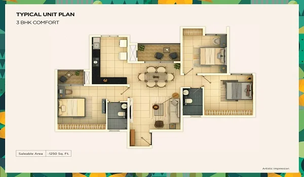 Provident Ecopolitan 3 BHK Floor Plan